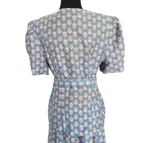 Vintage 80s Cotton Circle Skirt & Blouse Suit Set Paisley Border Print Pockets - Picture 4 of 16